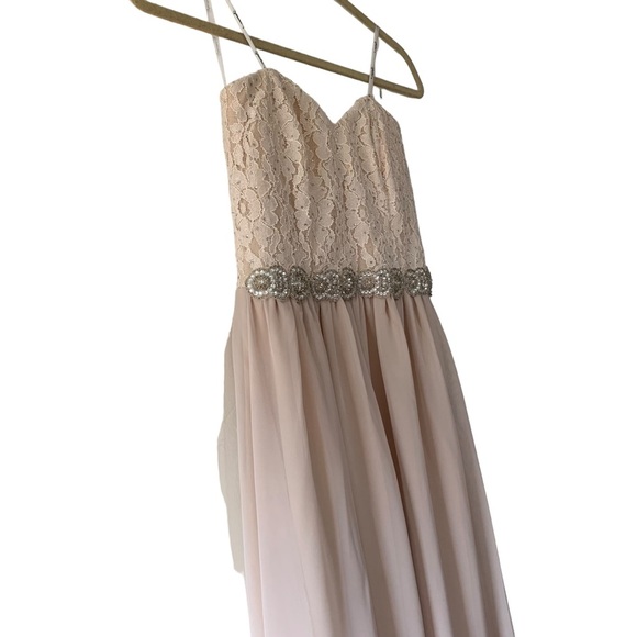 Davids Bridal Formal Long Gown Size 5 Pastel Pink Beaded Strapless Chiffon Lace - Picture 5 of 17
